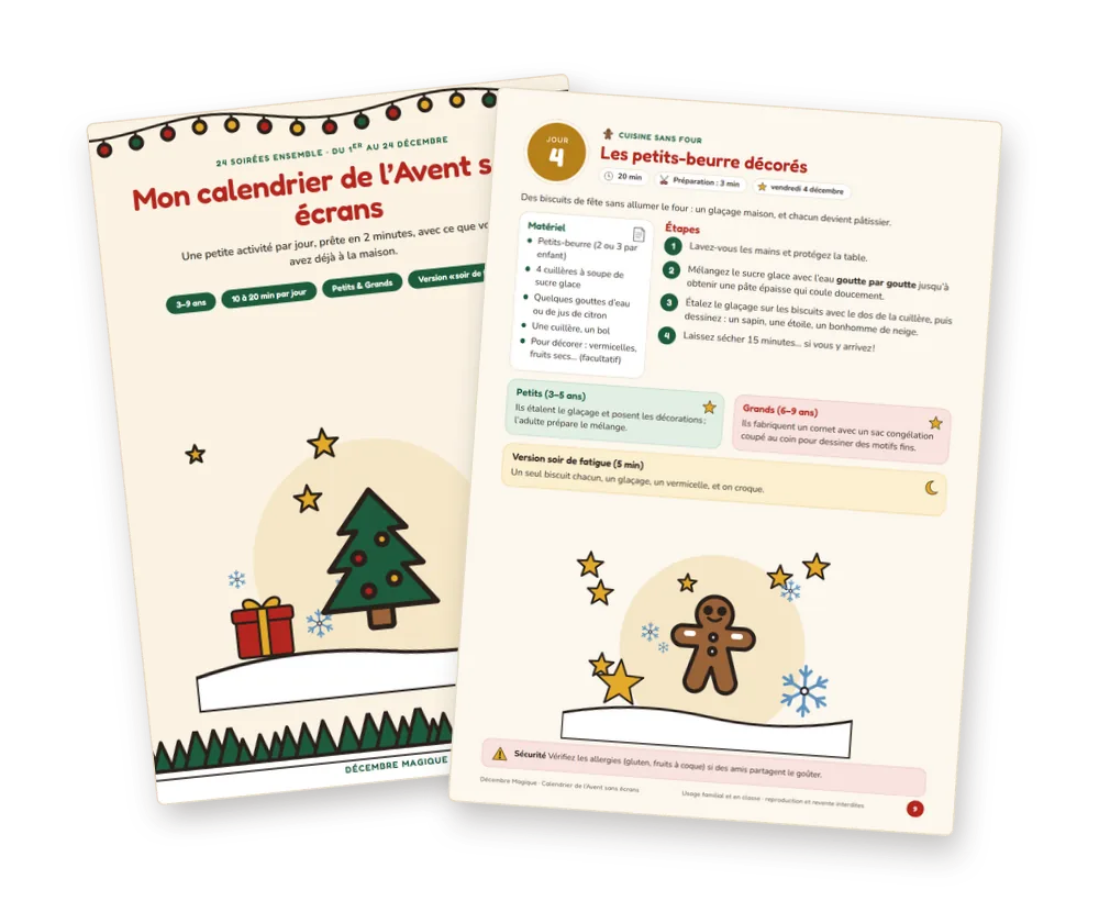 Le calendrier de l’Avent et la fiche des petits-beurre décorés